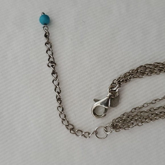 .925 STERLING SILVER 4 STRAND CHAIN WITH STONES AND TURQUOISE PENDANT W/ ACCENTS - Picture 11 of 13